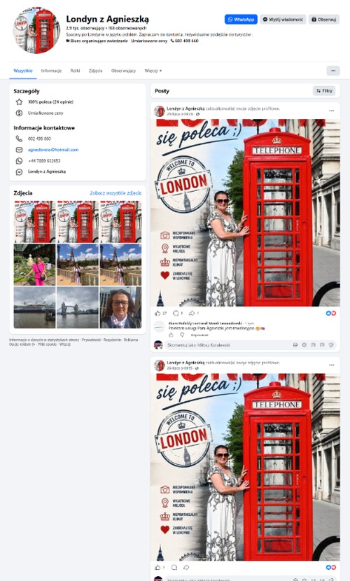 Profil Facebook Londyn z Agnieszką