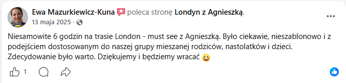 Opinia klientki o zwiedzaniu Londynu z Agnieszką